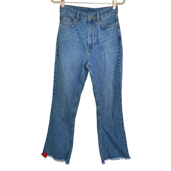 Farm Rio Light Wash Carrot Denim Pants Jeans Flare Leg Fringe Hem Blue Size 24 - Picture 2 of 12